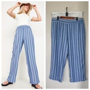 OLD NAVY XXL High-Waisted Linen-Blend Wide-Leg Pants in Multi Blue Stripe